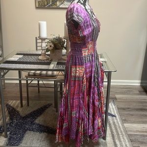 Purple Grace Elements dress - fun pattern, smocked waist, full skirt, flattering